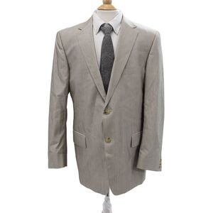 Ermenegildo Zegna Mens Beige Striped Silk Cotton Suit Jacket Button Size 56
